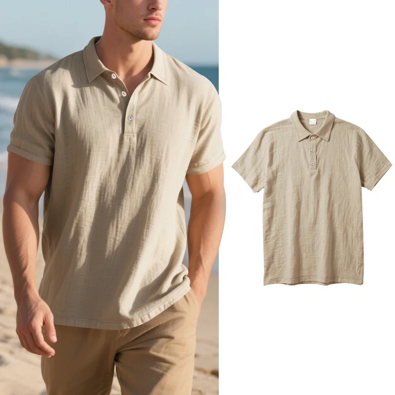 2026 New Men's Short-Sleeve Linen Polo Shirt &mdash; Loose-Fit, Casual, With Turn-Down Collar-INSPIREUSE