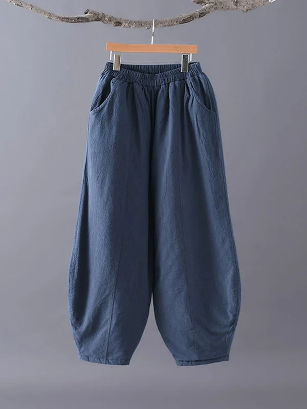 Casual Loose Keep Warm Elasticity Solid Color Casual Pants Bottoms