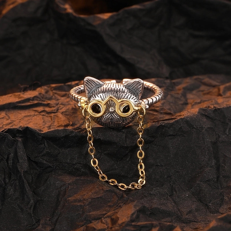 925 Sterling Silver Cat Open Rings