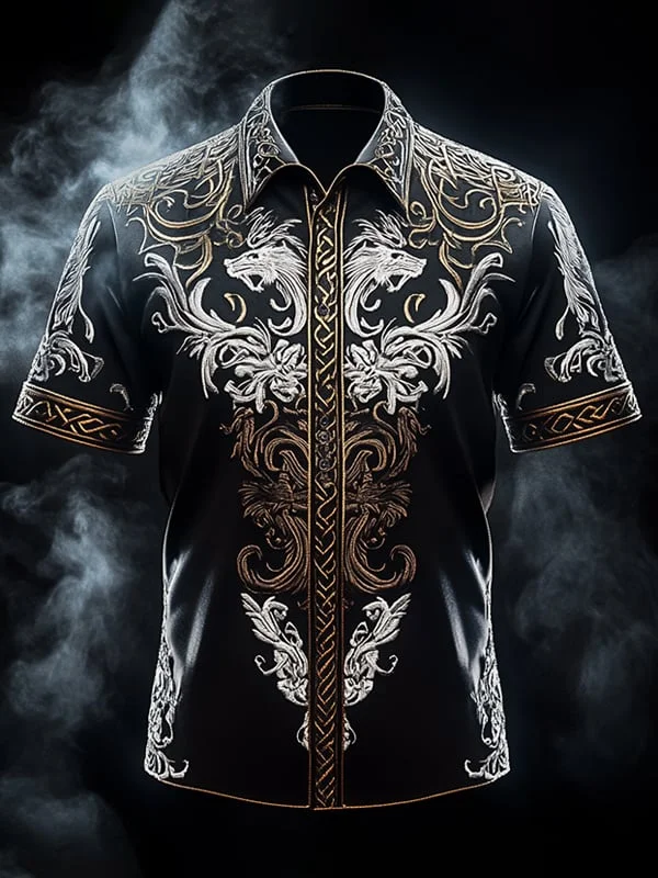 Men's Retro Viking Graphic Short Sleeve Shirt 