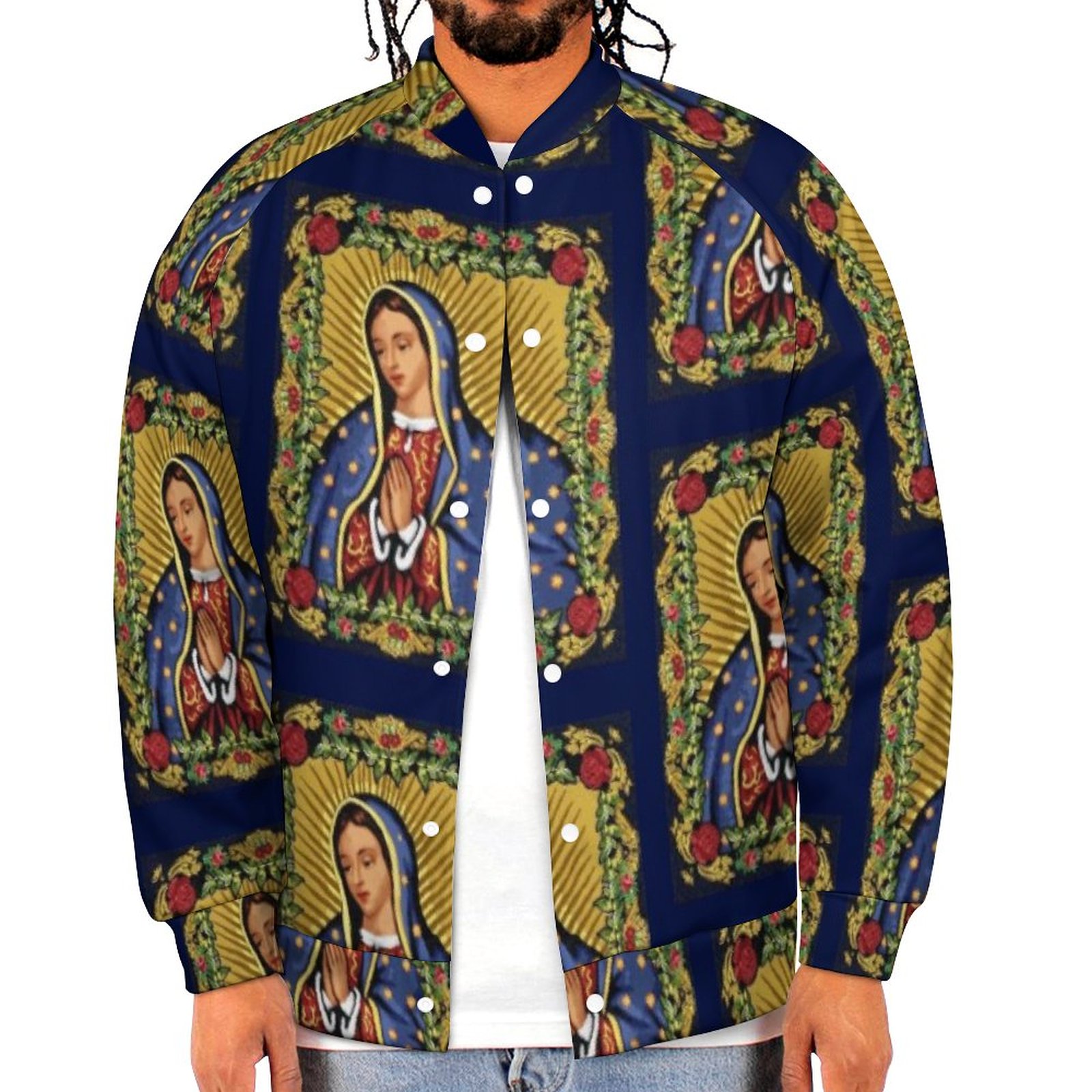 Spring and Fall Our Lady Of Guadalupe Pretty Southwest Sweatshirt Jacket Mens Casual Lightweight Button Up Bomber Jacket Outwear