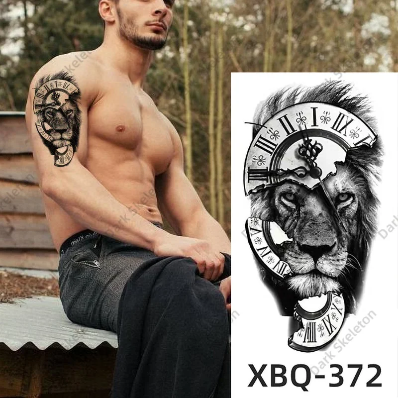 Sdrawing Black Forest Tattoo Sticker For Men Women Children Tiger Wolf Death Temporary Tattoo Fake Henna Skeleton King Animal Tatoo
