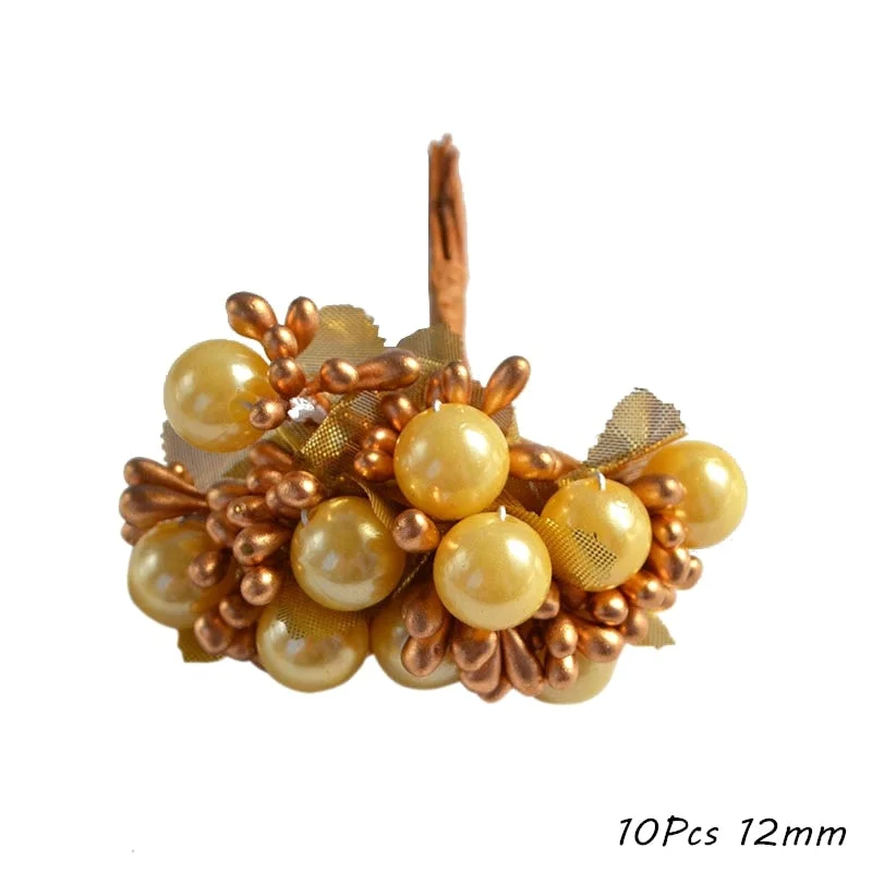 Gold Artificial Flower Cherry Stamen Berries Flower Wreath Decorative Cake Gift Box Wedding Decor Christmas Decoration for Home