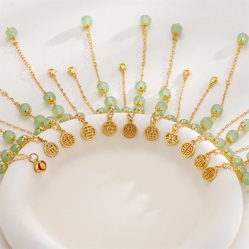 Jade Bead Peace Happiness Prosperity Chain Bracelet