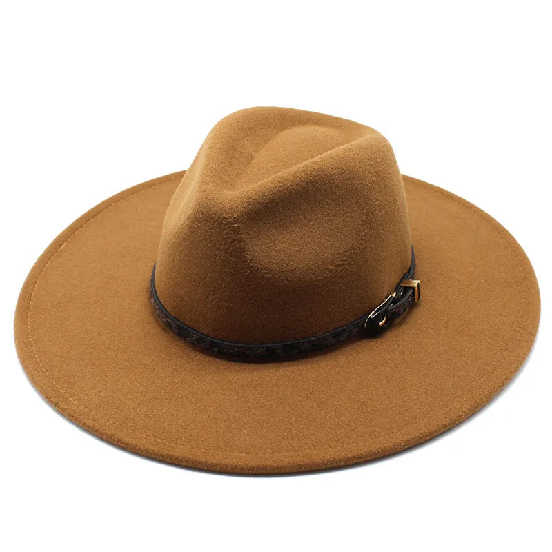 New Autumn And Winter Wool 9.5cm Big Brim Jazz Hat Men’s And Women’s Heart Top Chain Hat Felt Hat
