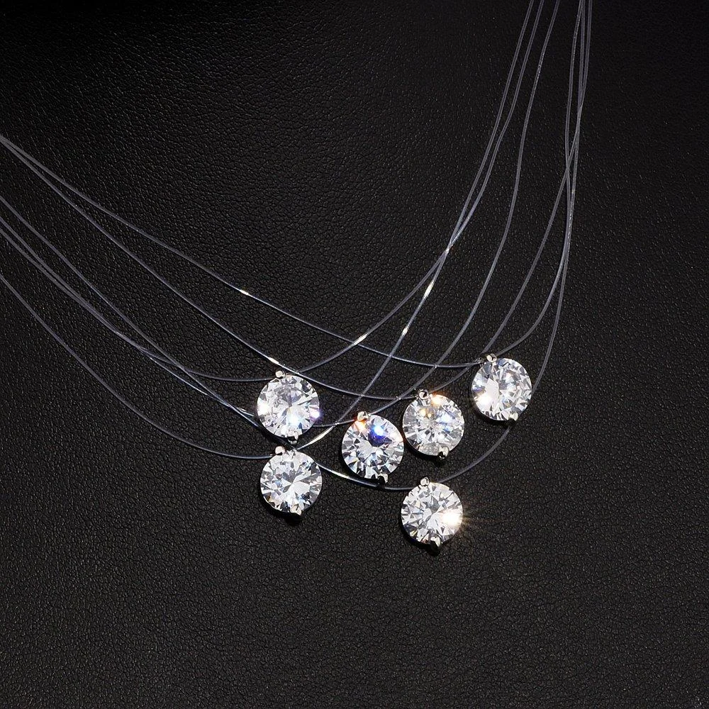 Invisible Line White Cubic Zircon Choker Necklace