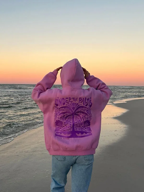 Under the palms tree hoodie pink 