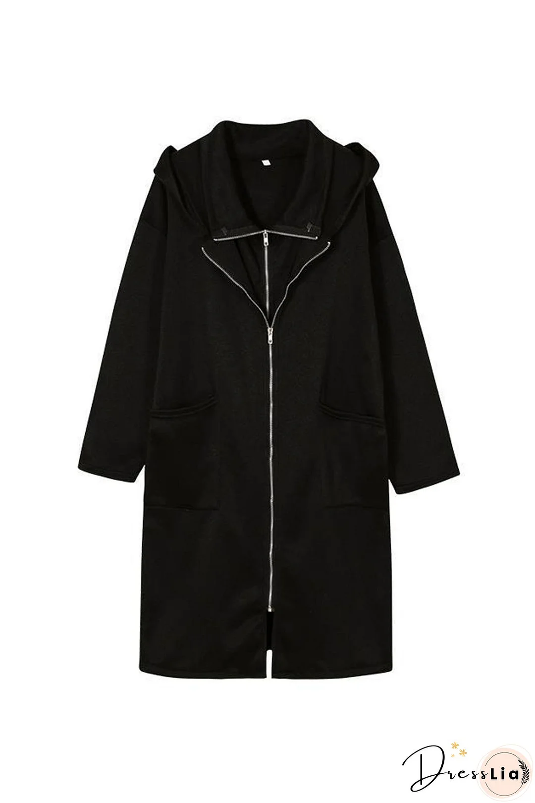 Hooded Pocket Zipper Mid-Length Cardigan