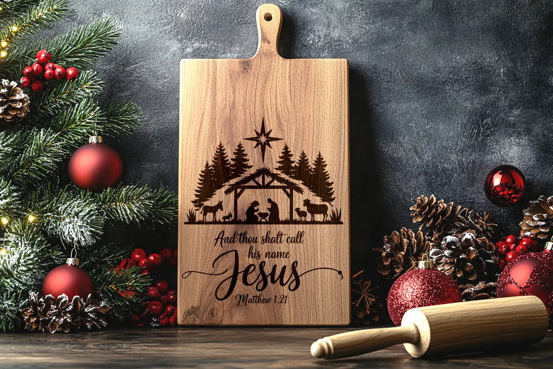 Baby Jesus Digital Laser Engraved Files SVG Charcuterie board, Cutting Chopping Board, T-shirt, Vector, Kitchen Decor, Gift, Glowforge