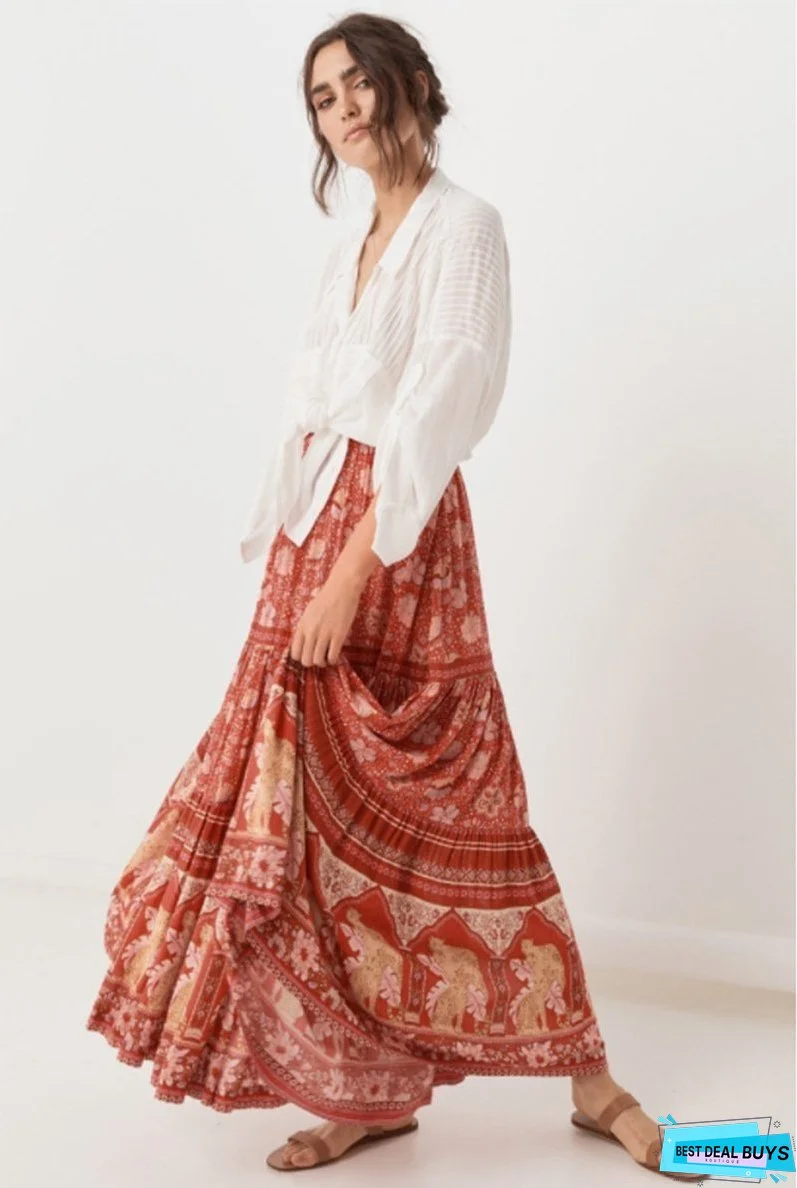 Red Vintage Floral Beach Holiday Skirt