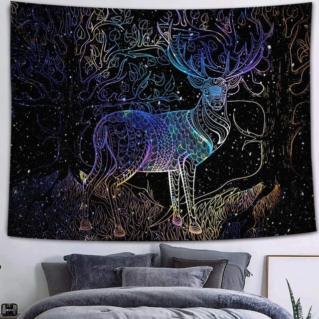 Psychedelic Galaxy Tapestry Nebula Mountains Galaxy Artwork Japanese Wildlife elk Boho Manga Wall Hanging Dorm anime tapestry