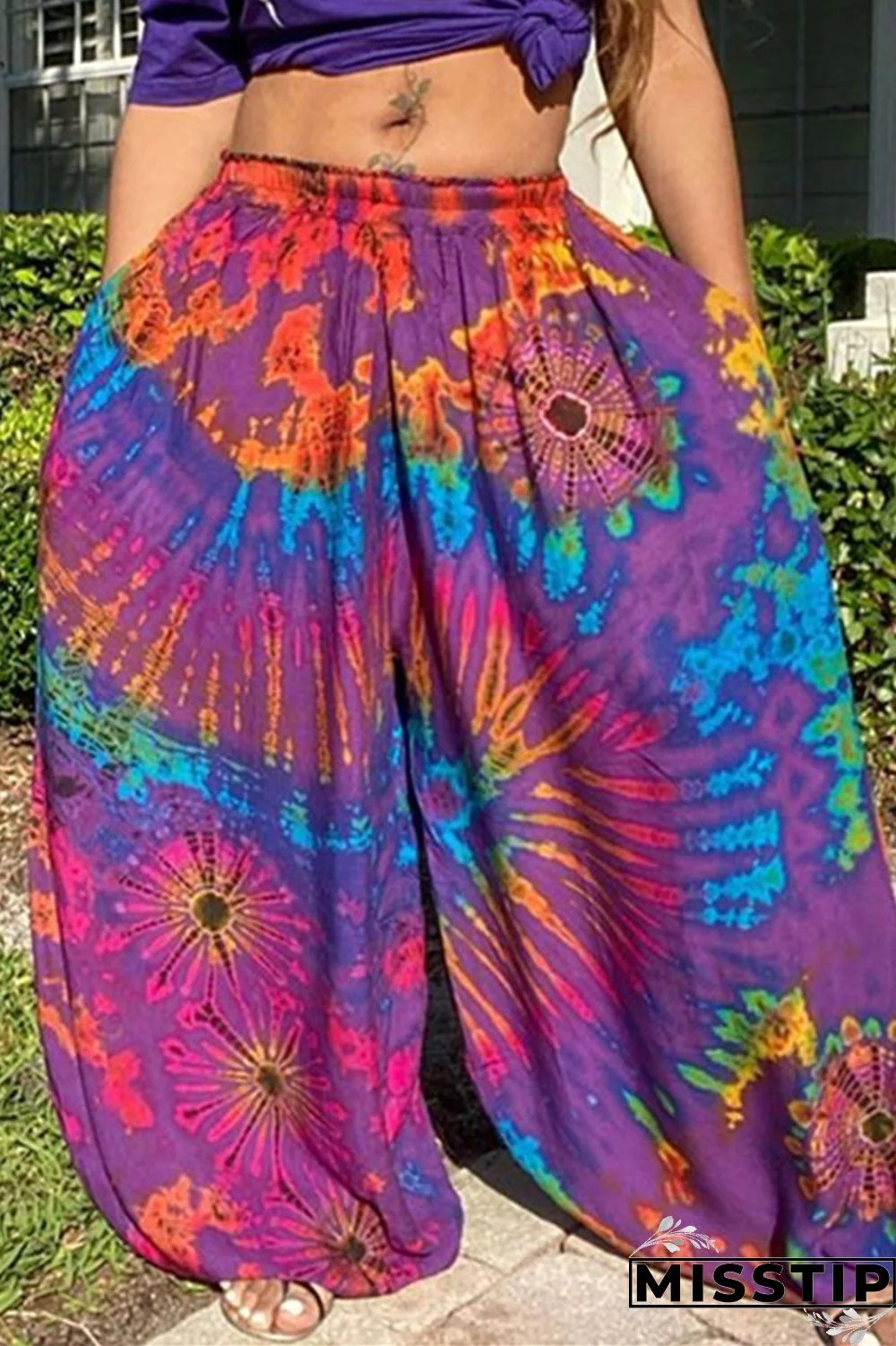 Rose Red Fashion Casual Printed Loose Trousers