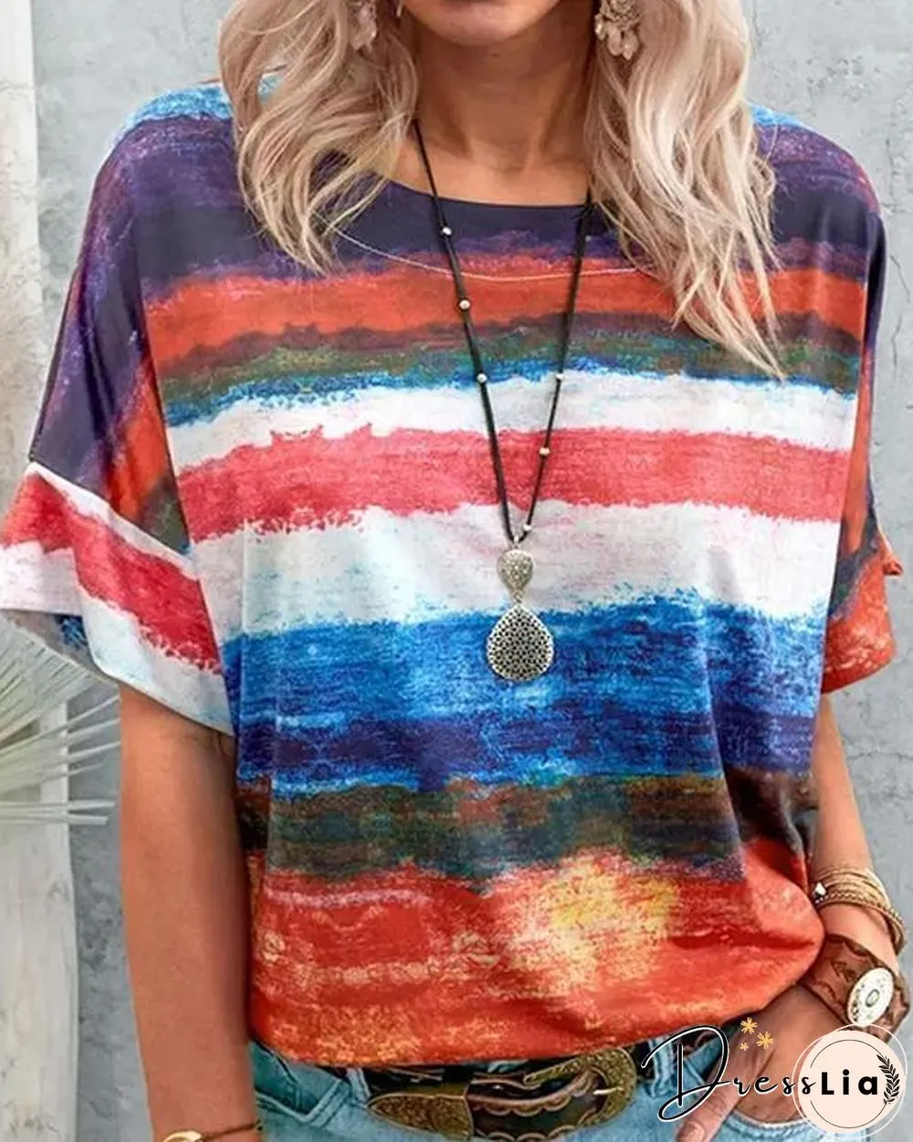 Contrast Watercolor Striped T-shirt