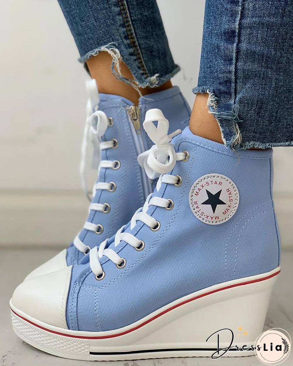 Eyelet Lace-Up Platform Wedge Sneakers