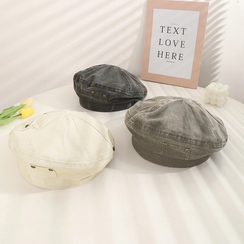 Women’s Japanese Style Minimalist Streetwear Solid Color Eaveless Beret Hat