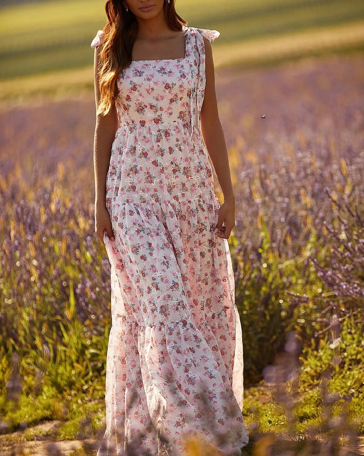 Elegant Flowing Floral Strap Sling Dress