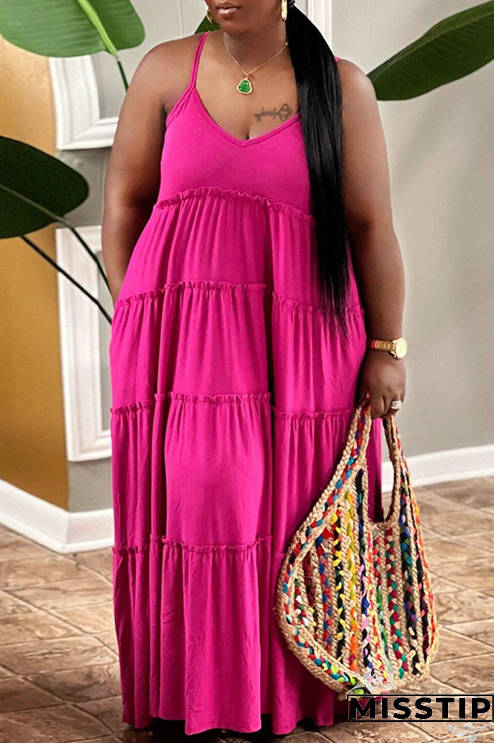 Blue Casual Solid Patchwork Spaghetti Strap Straight Plus Size Dresses