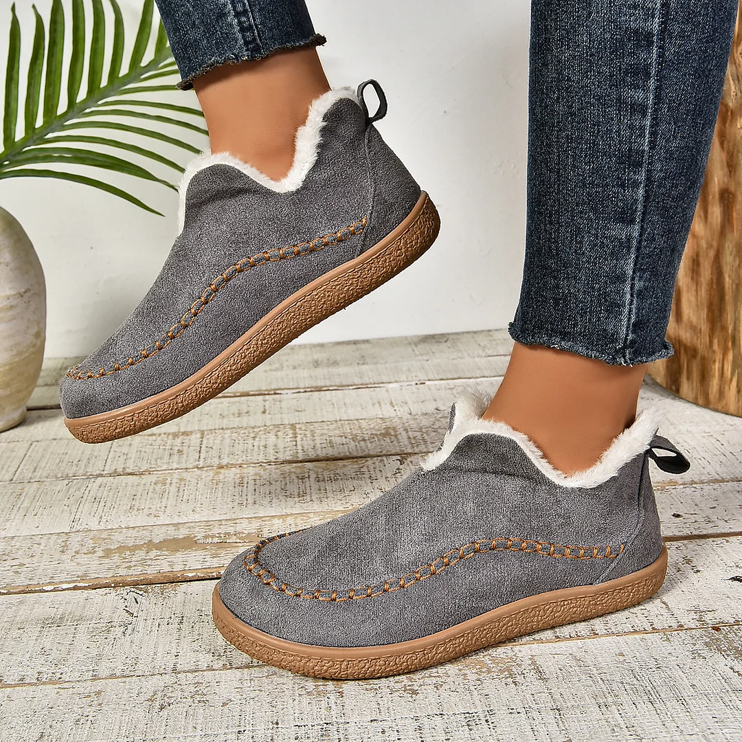 Women's Winter Boots Fashion Round Toe Flats Sneakers Warm Shoes