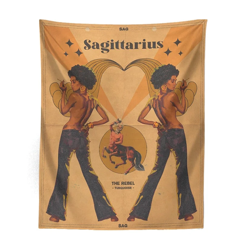 12Constellation Tarot Tapestry retro modern woman Tarot Wall Hanging sexy woman Room Decor Bedspread Cover Sun starry Wall Decor