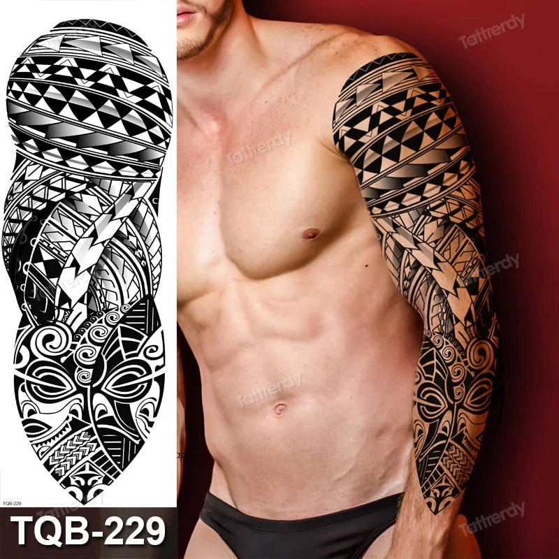 fake tattoo man boy black geometric temporary tattoo machine mechanical fake henna tattoo sticker large big size body art decal