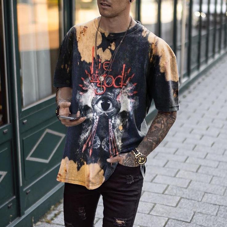 Mens Vintage round neck printed short-sleeved t-shirts