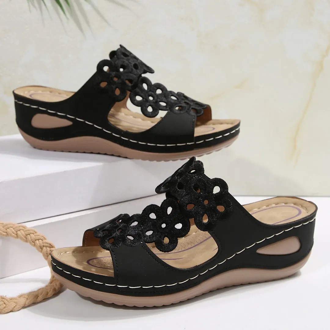 Breakj Breakj Summer New Women's Slope And Thick-Bottomed Slippers Large-Size Fish Mouth Casual Beach Shoes Women