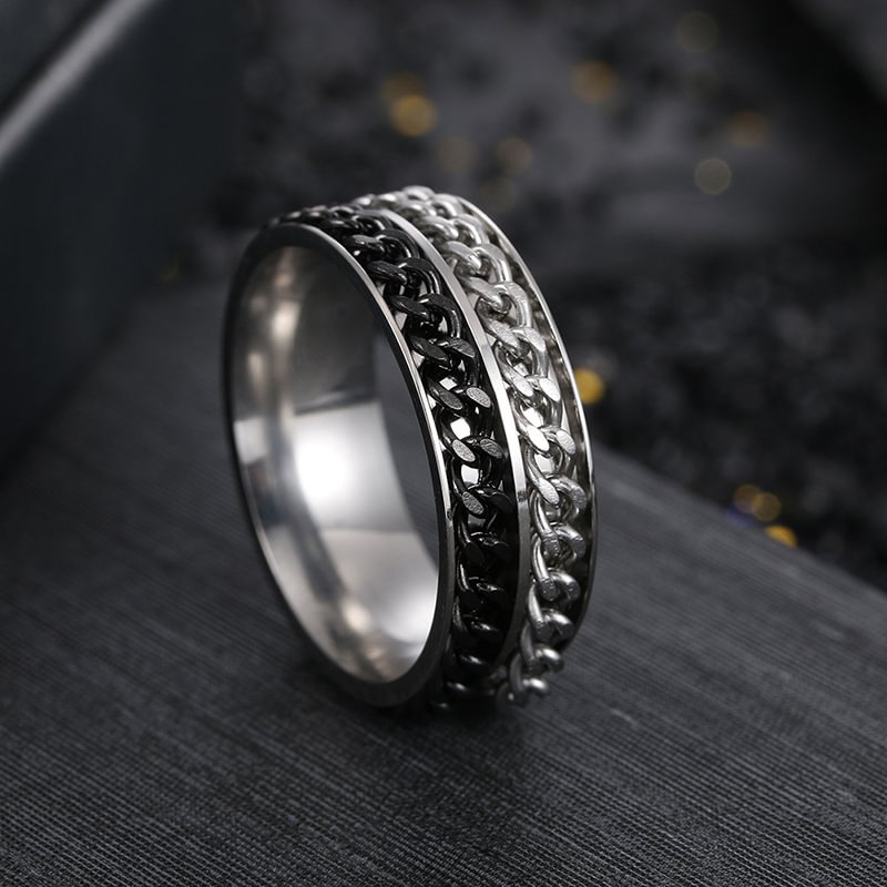 Mens Titanium Steel Double Chain Swivel Ring