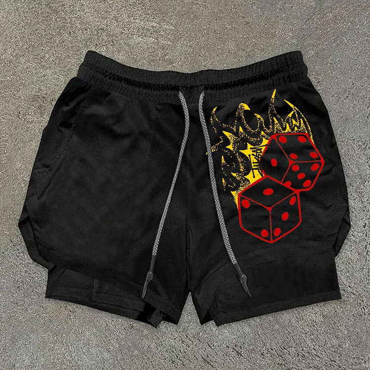 Stussy Flame Dice Print Casual Drawstring Double Layer Shorts