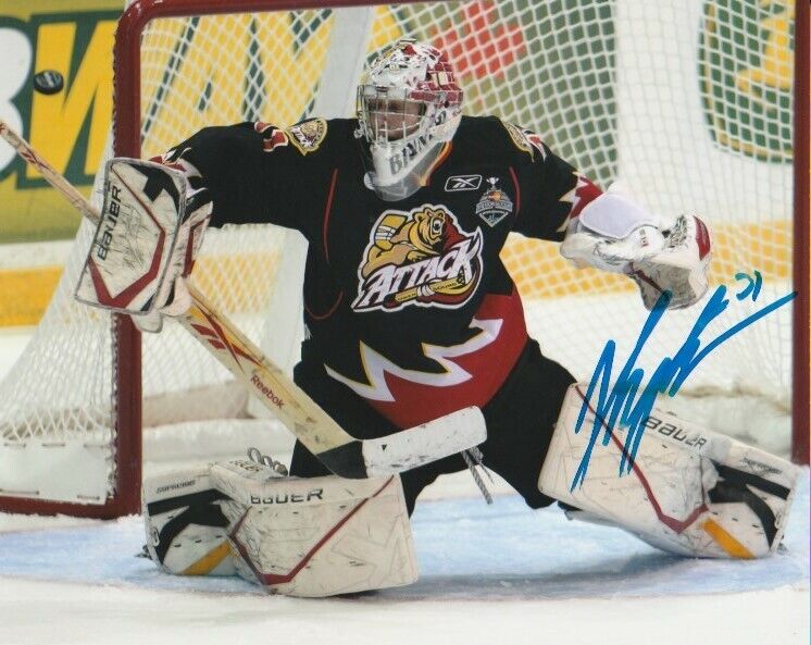 JORDAN BINNINGTON SIGNED OWEN SOUND ATTACK GOALIE 8x10 Photo Poster painting #2 ST.LOUIS BLUES