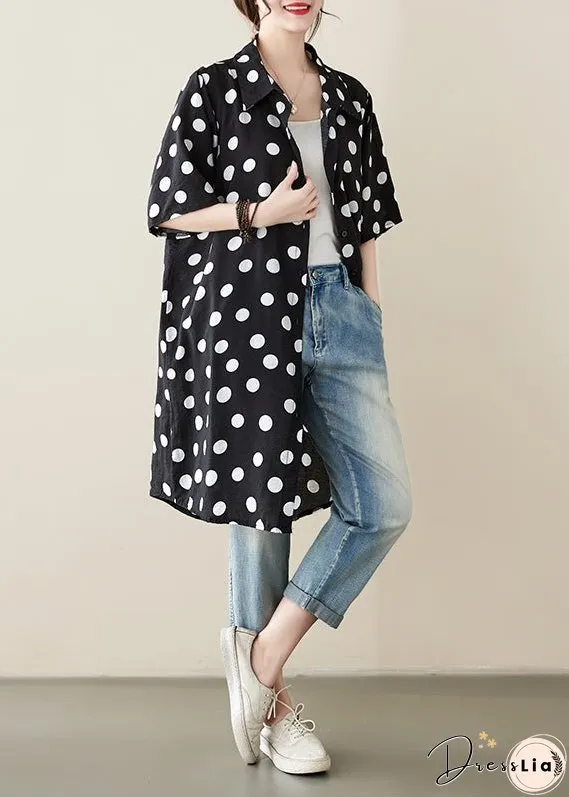 Loose Black Peter Pan Collar Dot Print Cotton Shirts Dress Summer