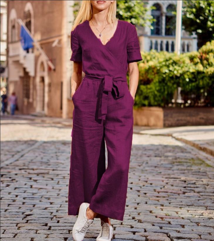 Rotimia News Short-sleeved solid-color Jumpsuits