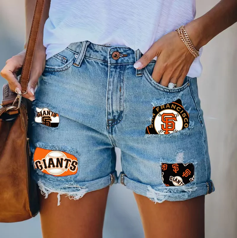 Giants Distressed Cutoff Denim Shorts - Women