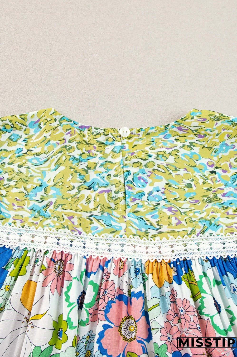 Printed Round Neck Puff Sleeve Blouse