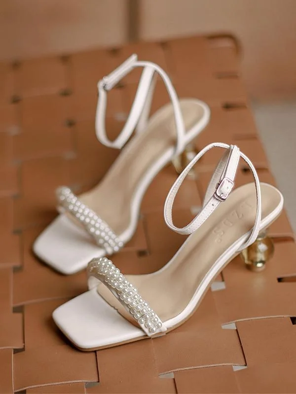 Elegant stiletto sexy high heel buckle pearl sandals