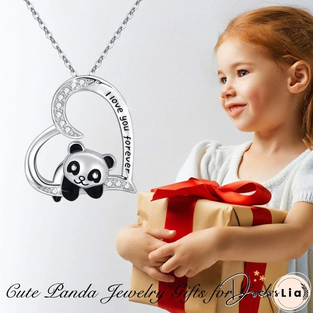 925 Sterling Silver Necklace - I Love You Forever Jewelry Gifts for Women/Daughter/Lover Panda Necklace Cute Heart Animal Pendant Panda Necklace