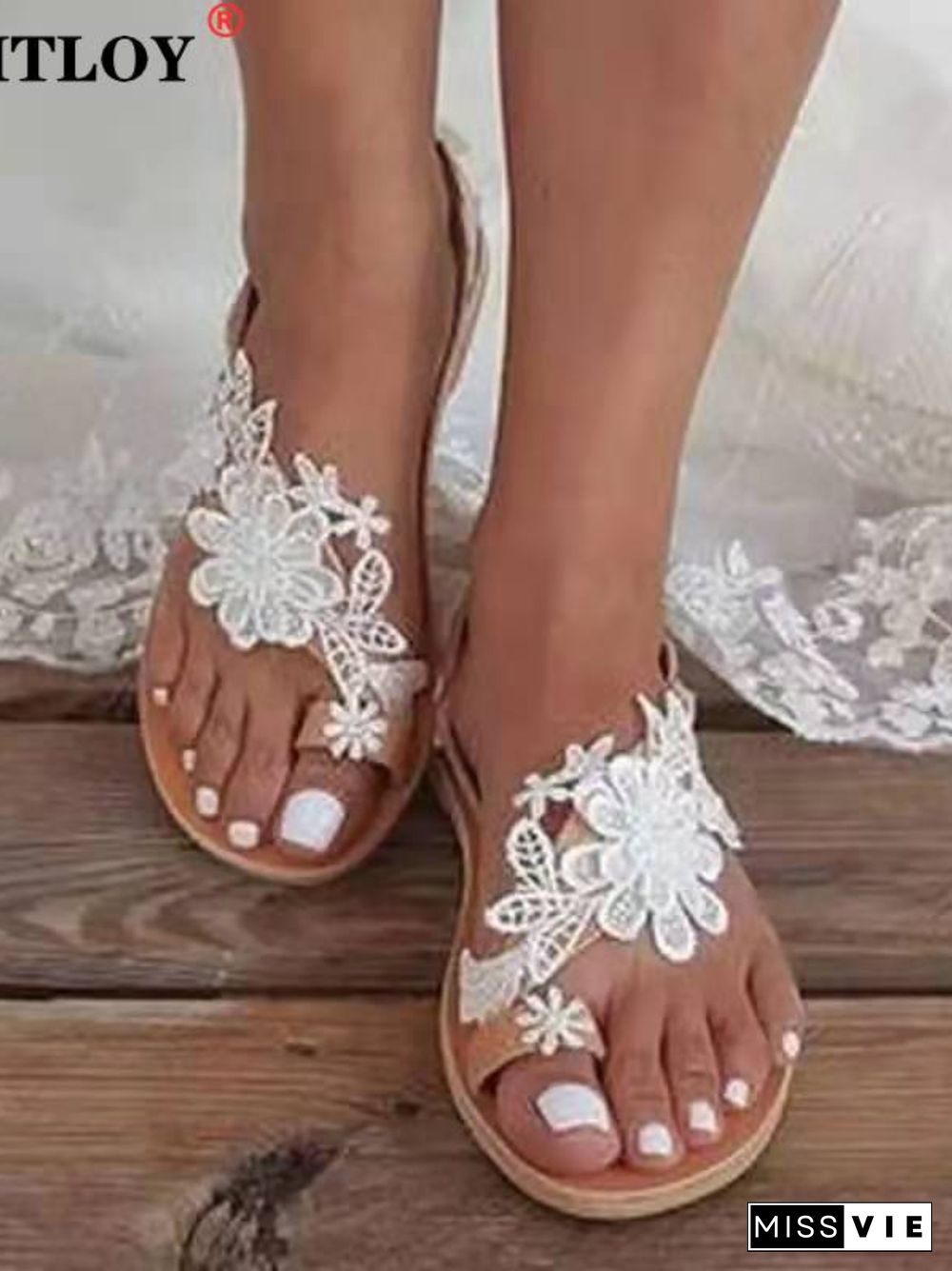 New Summer Women Flat Beach Sandals Gladiator White Lace Ladies Wedding Shoes Open Toe Roman Flip Flop Sandalias Mujer