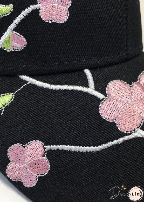 New Boho Black Floral Embroidery Baseball Cap Hat