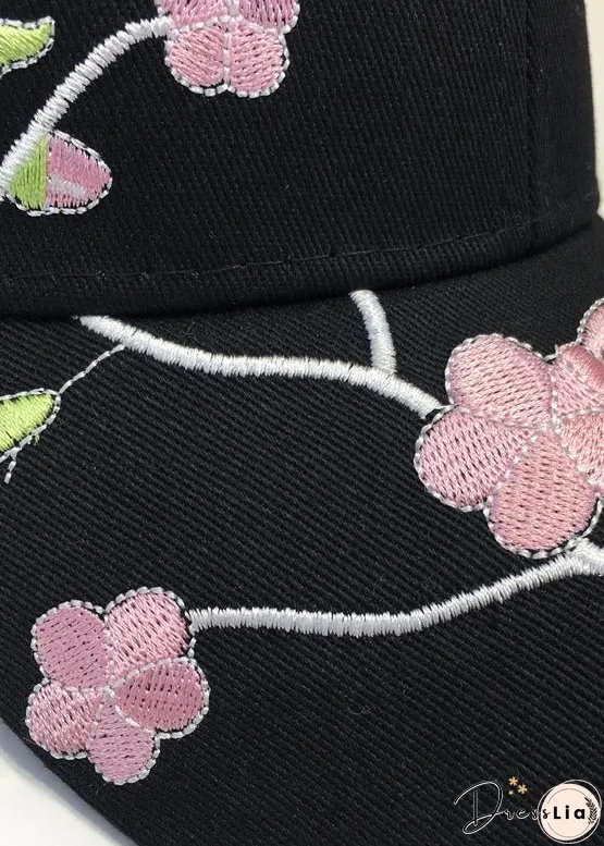 New Boho Black Floral Embroidery Baseball Cap Hat