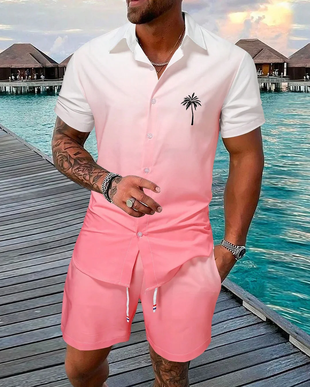 Suitmens Men's Hawaii Beach Vacations Short Sleeve Shirt Set 221