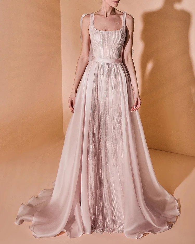 Elegant Lace Up Square Neck Vintage Evening Dress Dress