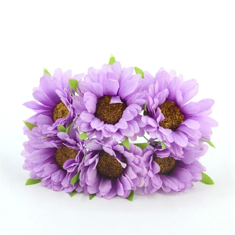 6pcs Cheap Daisy Artificial Flower Silk Sunflower Bouquet For Wedding Decoration Scrapbooking DIY Wreaths Craft Fake Flowers