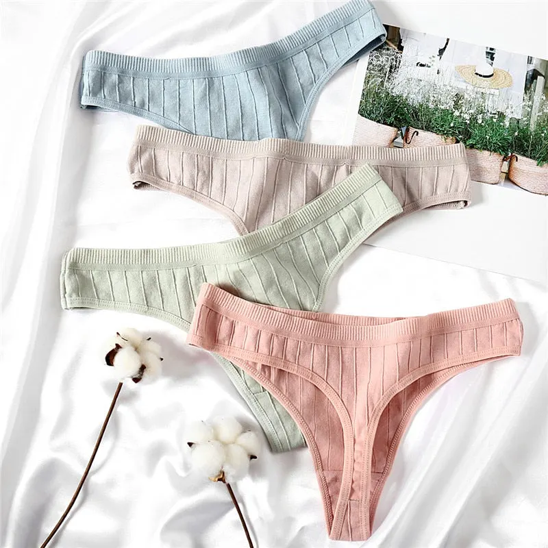 FINETOO Women's Underpants Sexy Lingerie Cotton G-String 3Pcs Panties Comfortable Thong Low-Rise Underwear Women String Intimate