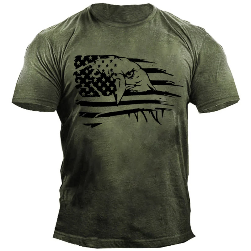 Men's Outdoor American Flag Bald Eagle Print Cotton Short Sleeve T-Shirt