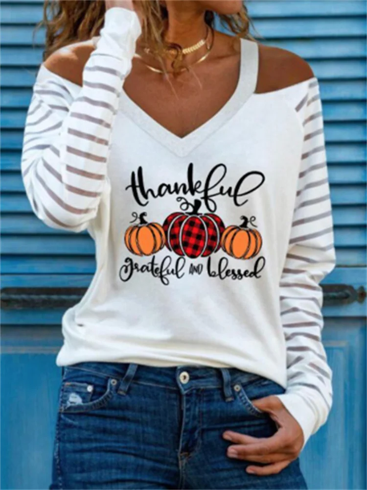 Plaid Pumpkins Thankful Grateful Blessed T Shirt