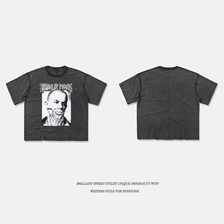 Men's casual wash old printed T-shirt