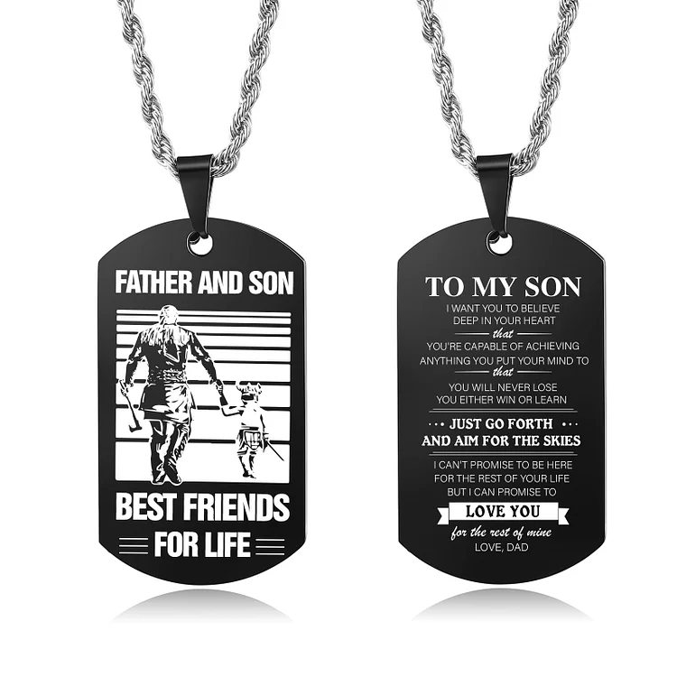 To My Son Necklace Black Dog Tag Necklace Dad to Son Viking Necklace "Father And Son Best Friends For Life"