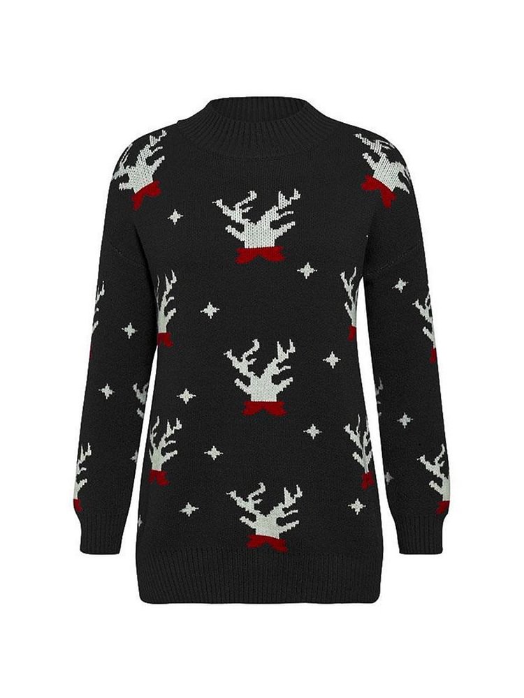 Mayoulove Casual Knitted Sweater Loose Long Sleeve Christmas Pullover-Mayoulove