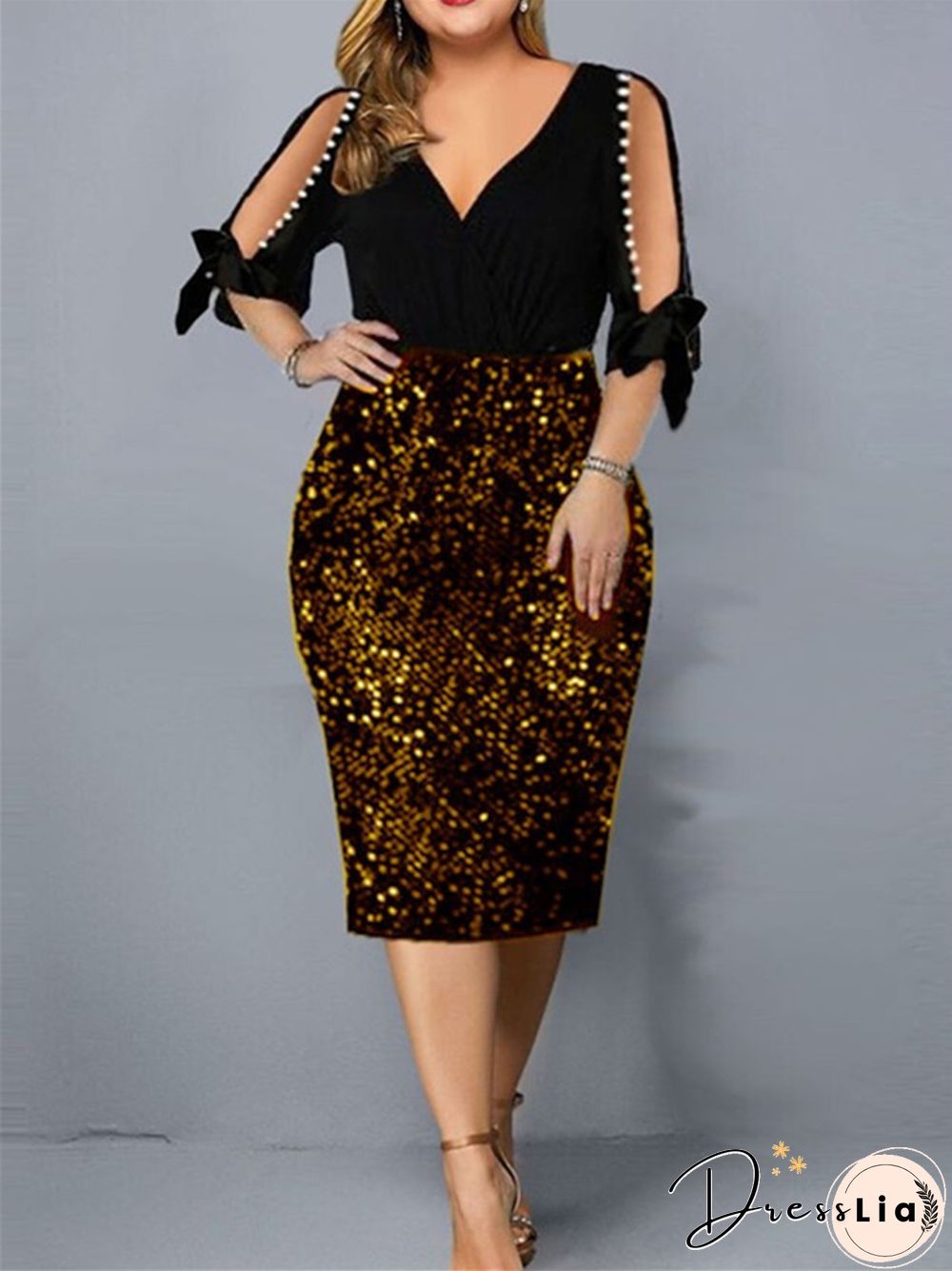 New V-neck Personalized Sequins Design Plus Size Women's Dress
