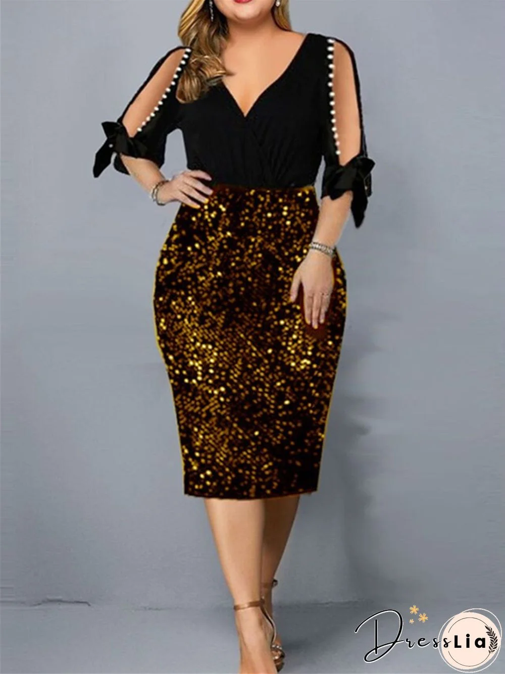 New V-neck Personalized Sequins Design Plus Size Women's Dress