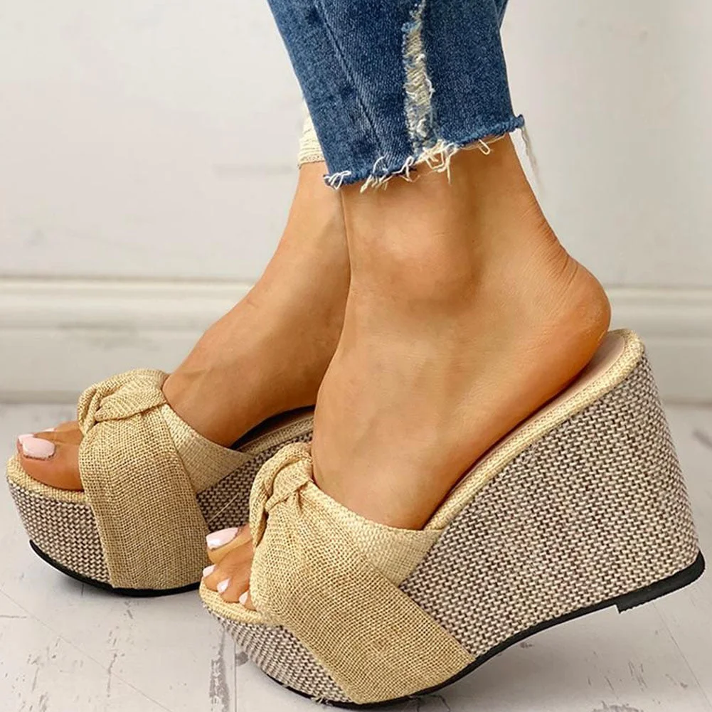  Free Gift Feet Chain Slip On Leisure Platform Summer Sandals 2022 Wedges High Heels Women Shoes Woman Mules Flip Flops